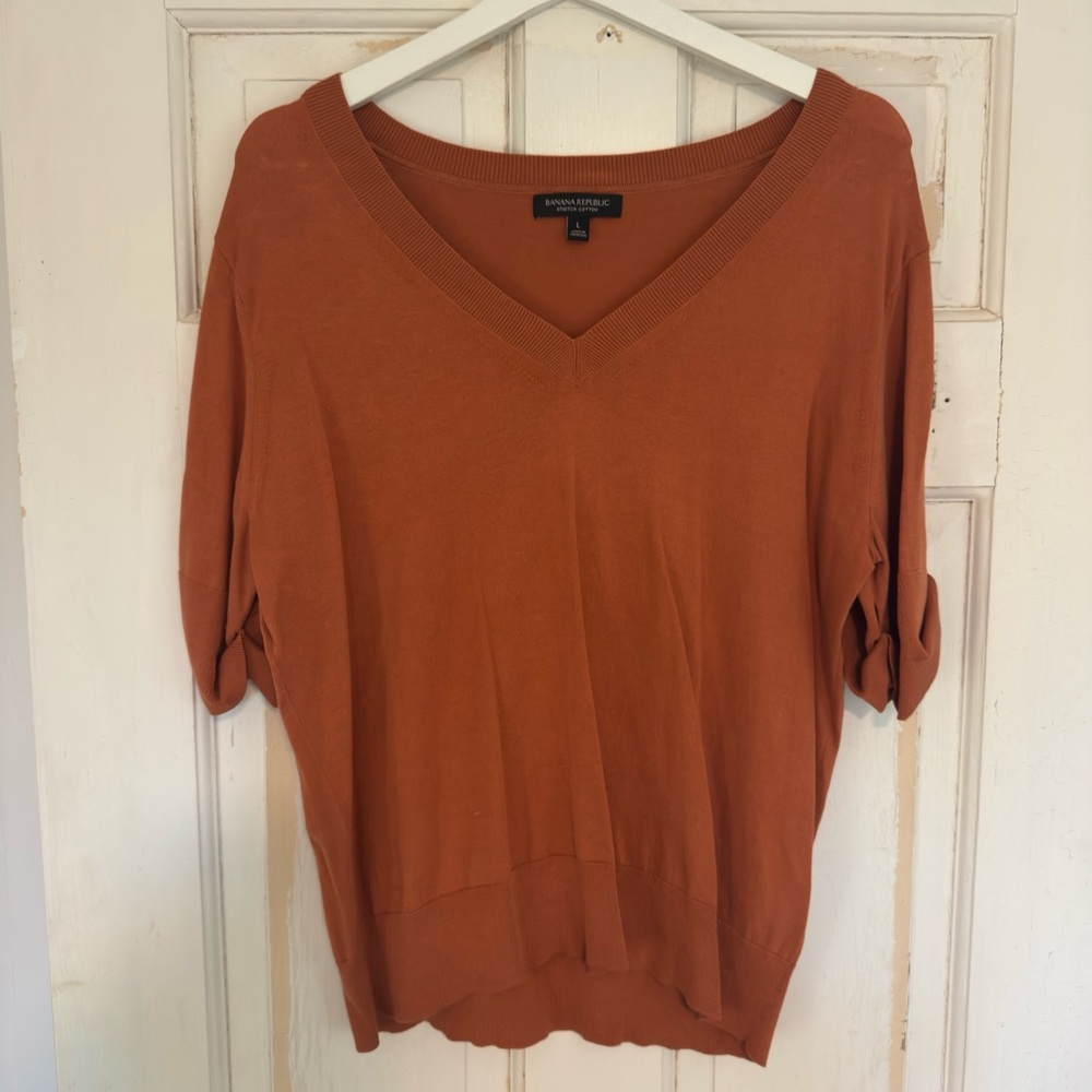 Banana Republic Rust V-Neck Short Sleeve Top